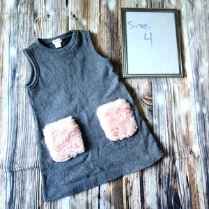 Girl's size 4 grey sweatshirt dress with furry pink pockets